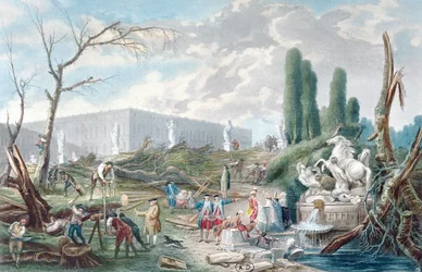 Baumfällung im Garten von Versailles um die Bäder des Apollo